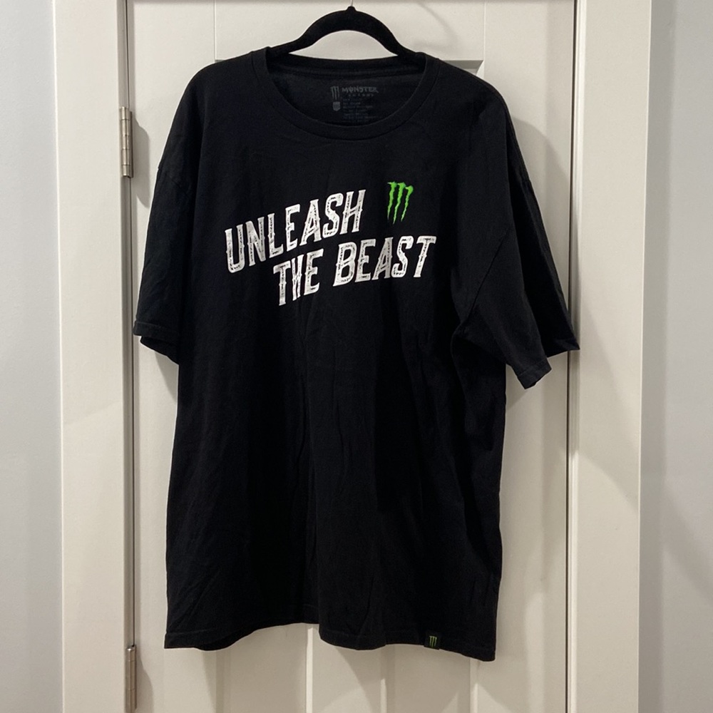 Monster energy drink unleash the beast 100% cotton T-shirt mens XXL black & neon